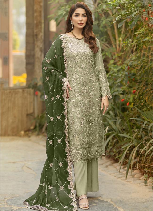 Faux Georgette Pista Green Festival Wear Embroidery Work Pakistani Suit